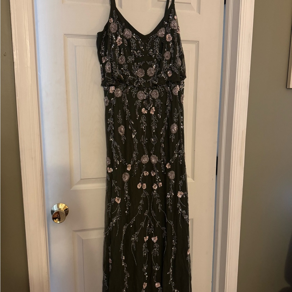 Floral Embroidered Maxi Dress - olive green